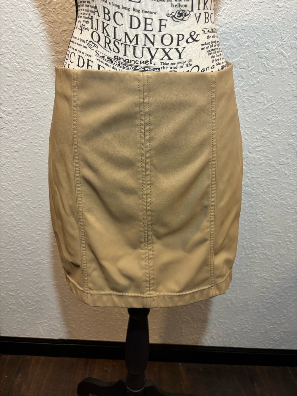 Tinseltown Beige Faux-Leather Midi Skirt